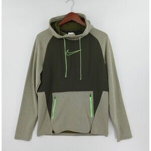 Nike Therma Fit Sweater Mens Medium Green Hoodie Fleece Training Activewear